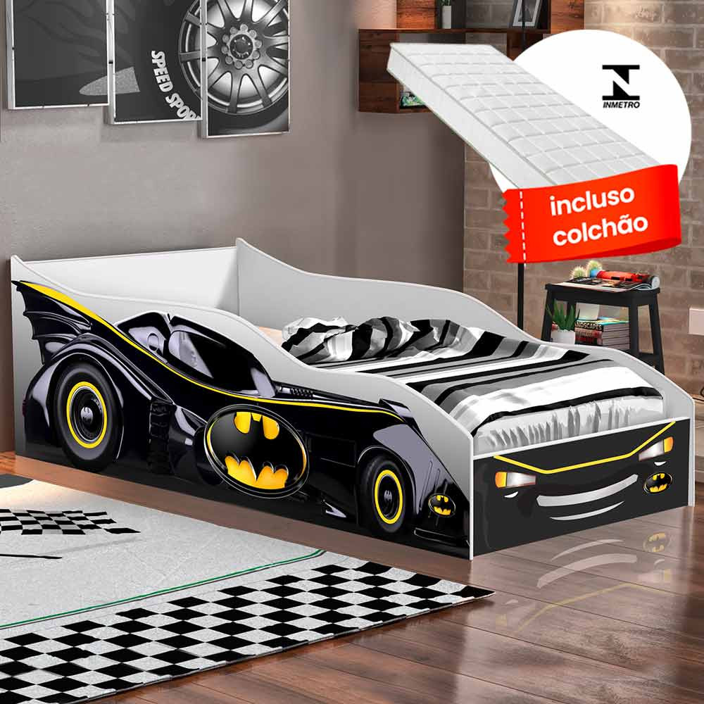 Carro Batman Infantil Com Colchão Infantil Gabrielli Móveis