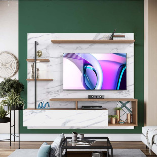 Painel Para TV Até 55 Polegadas Com LED Calacatta Natura Real Branco Neve Monet Shop JM