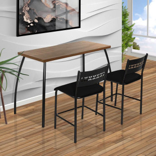 Mesa Com 2 Cadeiras Preto Fit Flora Aço Nobre