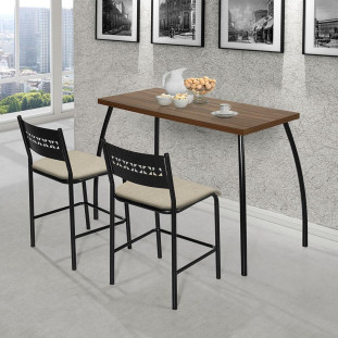 Mesa Pequena Para Cozinha Com Duas Cadeiras Preto E Bege Fit Flora Aço Nobre