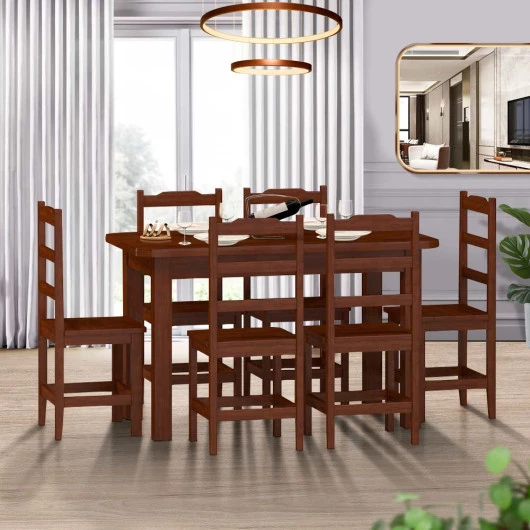 Conjunto Sala de Jantar e Cozinha Com 6 Cadeiras Madeira Maciça Preto