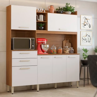 Cozinha Compacta 6 Portas 2 Gavetas 178 cm Amêndola Branco Select Demóbile