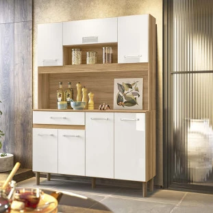 Cozinha Compacta Completa 7 Portas 1 Gaveta 121cm Freijó Off White Cristal Magazin Nicioli