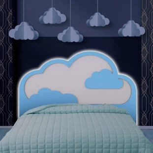 Cabeceira Infantil Moderna 100% MDF 90 x 76 cm Com Desenho Dormindo Nas Nuvens Com Led Shop Jm