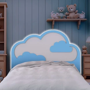 Cabeceira Dormindo Nas Nuvens Com Led Infantil 100% MDF 90 x 76 cm Figal Shop Jm