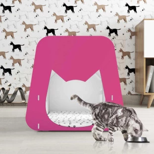 Casinha Esconderijo Para Gato Com Colchão 100% MDF Branca Pink Malu Shop Jm