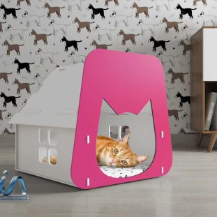 Casinha Para Gato Com Colchão 100% MDF 66cm Branca Pink House Ides