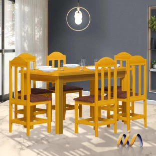 Mesa De Jantar Com 6 Cadeiras Estofadas Madeira Maciça Safira Cerejeira Shop JM