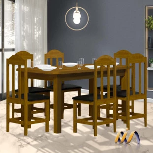 Mesa De Jantar Com 6 Cadeiras Estofadas Madeira Maciça Safira Imbuia Shop JM