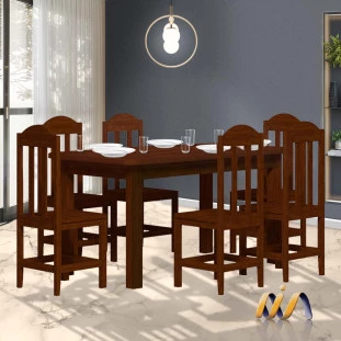 Mesa De Jantar Com 6 Cadeiras Madeira Maciça Safira Castanho Shop JM