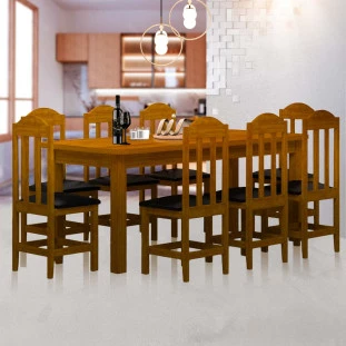 Mesa De Jantar Com 8 Cadeiras Estofadas Madeira Maciça Safira Imbuia Shop JM