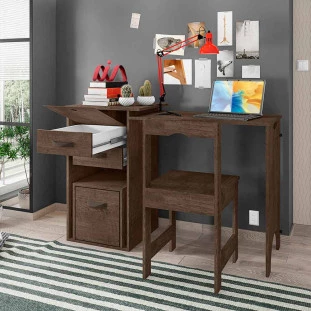 Escrivaninha Com Gavetas E Cadeira Chocolate Office Framar