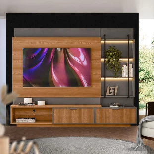 Home Para Sala Grande Com LED Para TV Até 70 Polegadas Amêndoa Chumbo Mako Shop JM