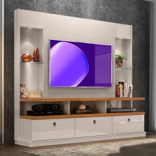 Estante Home Com LED TV Até 55 Polegadas Off White Amêndoa Dinamarca Lukaliam