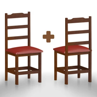 Cadeira De Madeira Maciça Com Estofado 2 Unidades Castanho Vermelho Pérola Nemargi
