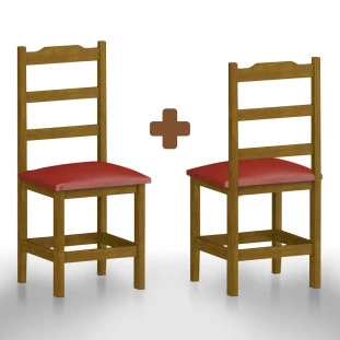 Cadeira De Madeira Maciça Com Estofado 2 Unidades Imbuia Vermelho Pérola Nemargi