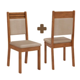 Conjunto 2 Cadeiras Estofadas Para Mesa De Jantar Freijó Veludo Creme Maite Dj Móveis