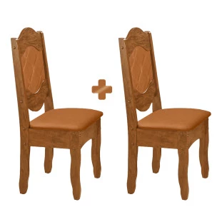 Kit 2 Cadeiras Estofadas Corino Canela Rústico Caramelo Imperial III Art Panta