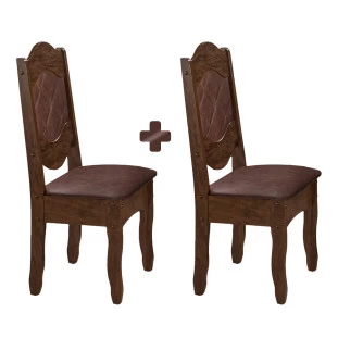 Kit 2 Cadeiras Estofadas Corino Castanho Rústico Marrom Imperial III Art Panta
