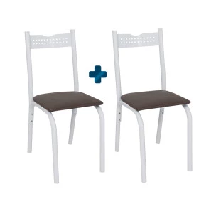 Kit 2 Cadeiras Aço Branco Marrom Alba Shop JM