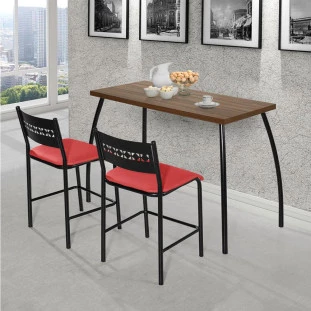 Mesa Pequena Para Cozinha Com Duas Cadeiras Preto E Vermelho Fit Flora Aço Nobre