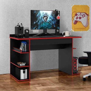 Mesa Gamer Para Computador Com Gaveta Preto Vermelho E J 