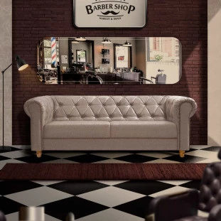 Sofá Para Barbearia 1,80m Chesterfield Living Sued Bege Shop JM
