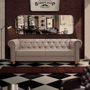 Sofá Para Barbearia 2,20m Chesterfield Living Sued Bege Shop JM
