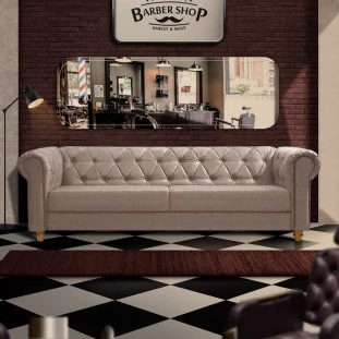 Sofá Para Barbearia 2,60M Chesterfield Living Sued Bege Shop JM