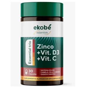 Zinco, D3 e Vitamina C da Ekobé: Trio Poderoso para Imunidade Forte e Muito Mais 30 Cápsulas